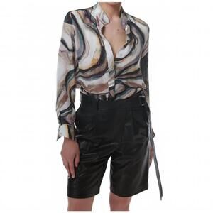 NEW THEO THE LABEL urania geo print blouse in stone